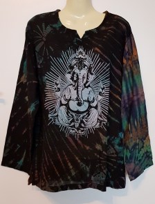 Damen Hippie Goa Batik Langarmshirt Ganesha, schwarz/bunt 2